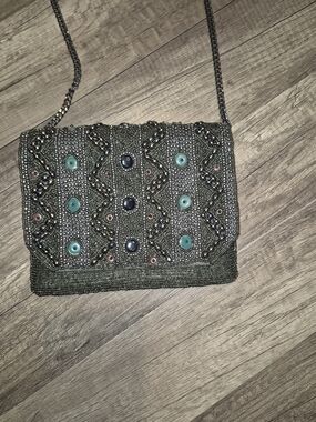 Mary Frances Beaded Dark Green Embellished Crossbody